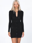 front view of model wearing Princess Polly Zayda Long Sleeve Mini Dress Black 