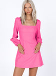 front view of model wearing Princess Polly Hastings Long Sleeve Mini Dress Pink 