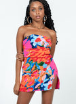 front view of model wearing Princess Polly Brassie Floral Mini Dress Multi Square Neck 