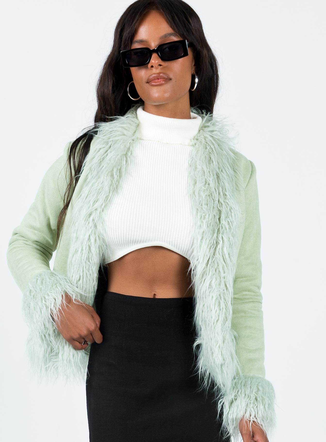 Lowden Faux Fur Jacket Sage | Princess Polly