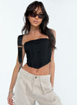 front view of model wearing Princess Polly Beverly Strapless Top Black Sleeveless Square Neck 