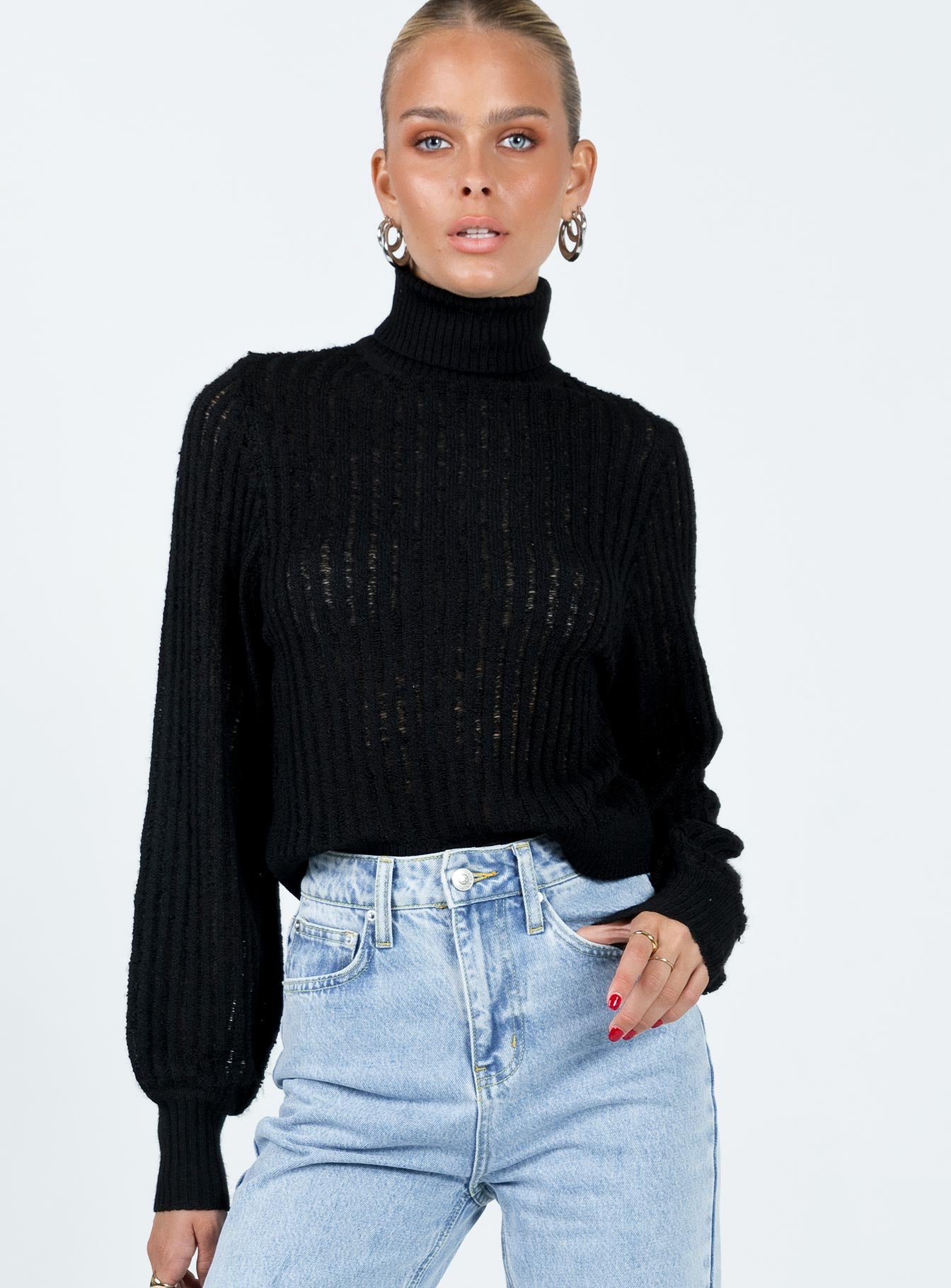 Mckilah Turtleneck Knit Jumper Black Princess Polly  Cropped 