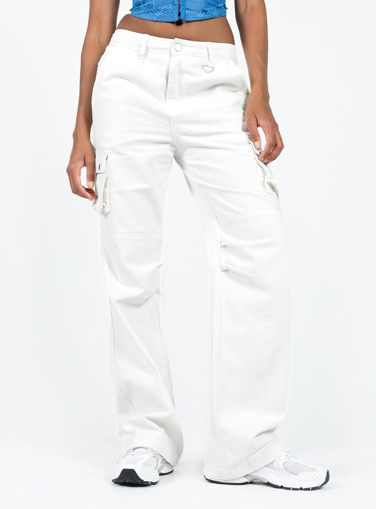 Paige Mid Rise Cargo Jean White