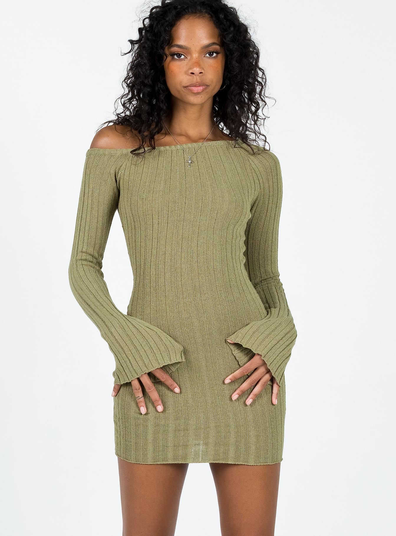 product Princess Polly High Neck  Santorini Knit Mini Dress Green