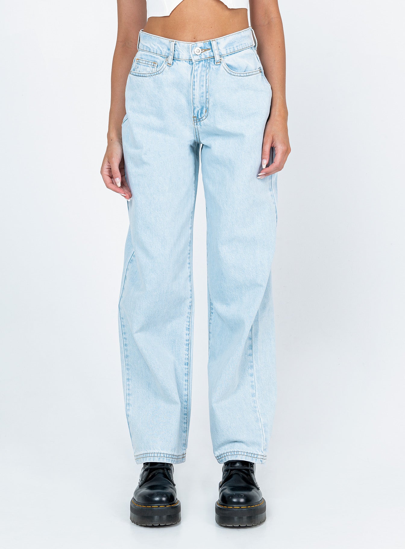 front view of model wearing Princess Polly Sion Denim Jeans High Waisted 