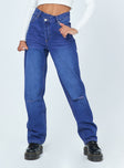 front view of model wearing Princess Polly Dinant Cross Over Denim Jeans Mid Rise 