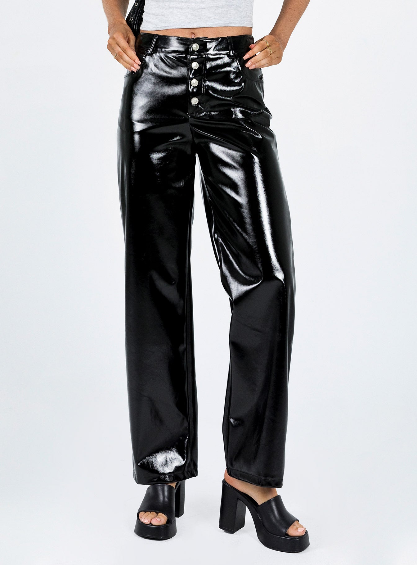 Vinyl trousers hotsell high waisted