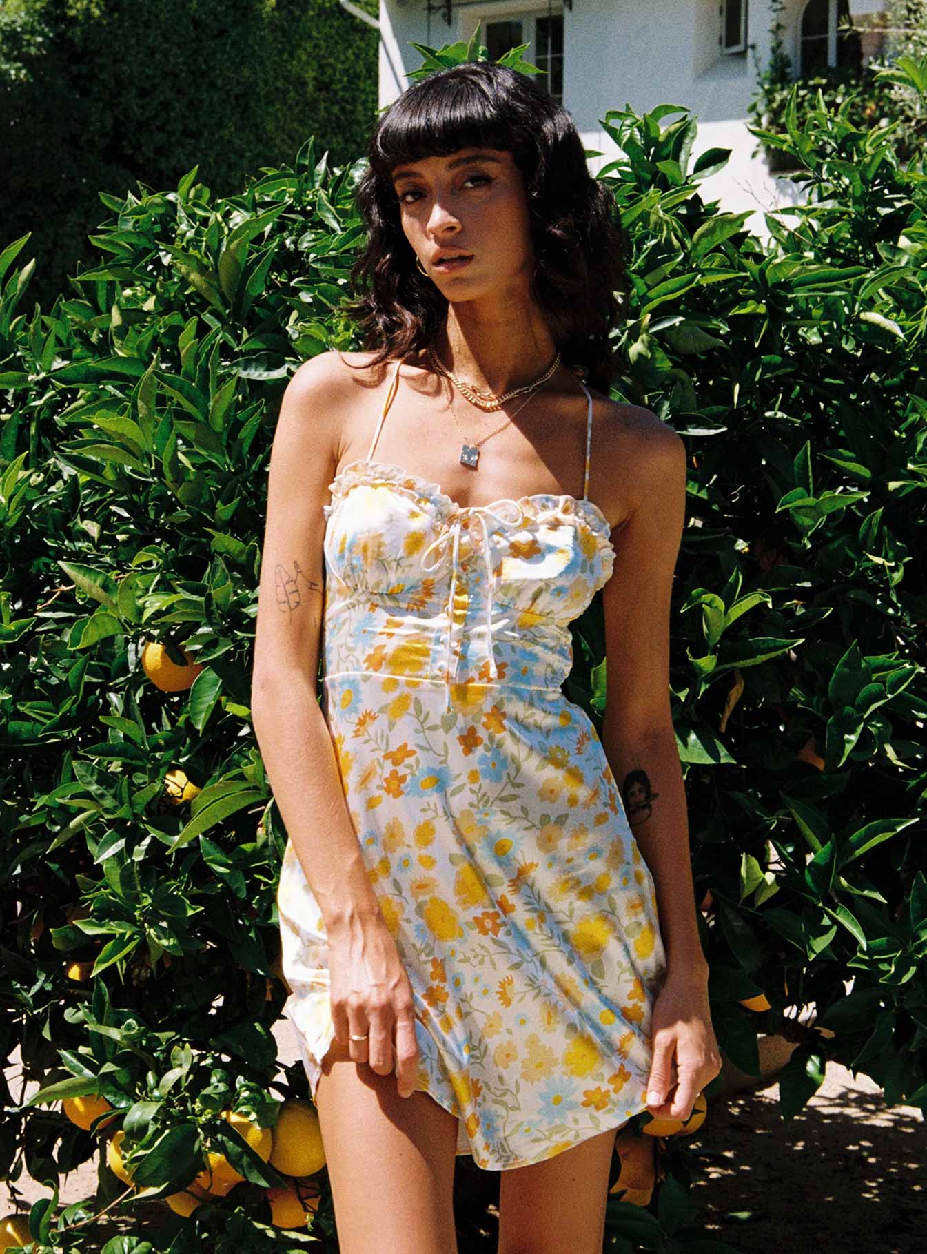 product Princess Polly Crew Neck  Rae Mini Dress Yellow Floral