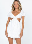 front view of model wearing Princess Polly Tiffany Mini Dress White Sweetheart Neckline 