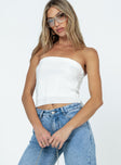 White strapless top Silky material  Pleated design  Elasticated bust  Mesh lined 