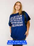 side view of model wearing Princess Polly Be Kind Charity Oversized Tee Blue Curve Short Sleeves Crew Neck 