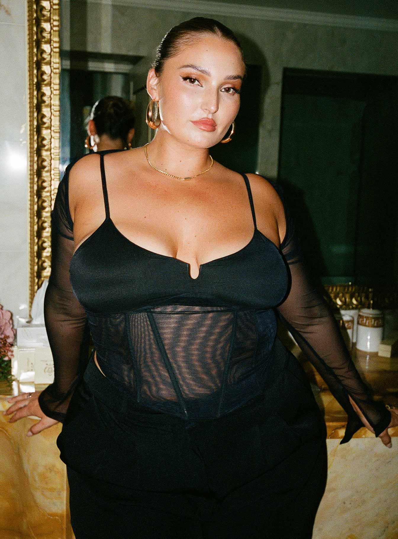 product Princess Polly Sleeveless Plunger  Archo Mesh Corset Black Curve