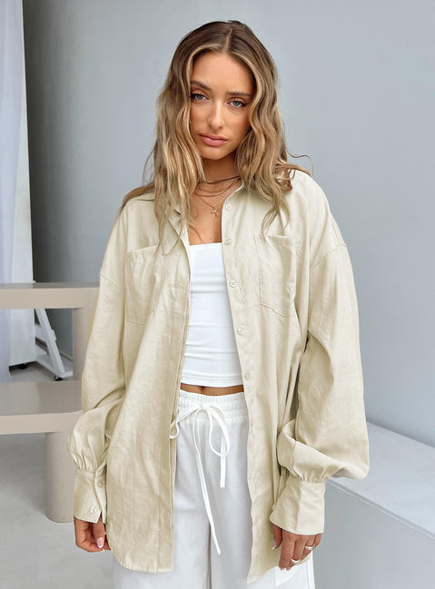 product Princess Polly Short Sleeves Crew Neck  Baywood Shirt Beige