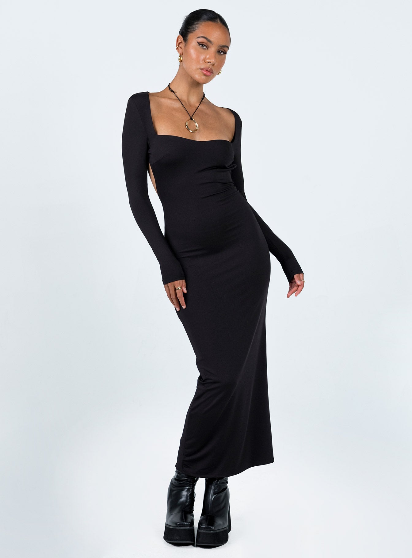 Dorado long sleeve midi dress black