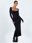 Princess Polly Square Neck  Dorado Long Sleeve Midi Dress Black