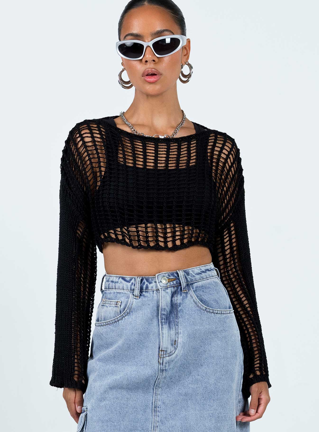 The Kennedy Cropped Sweater Black Princess Polly  Cropped 
