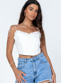 Front view of model wearing  front Princess Polly Sleeveless Square Neck  Reyna Top White