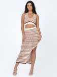 Matching set Crochet material Crop top V neckline High waisted maxi skirt Elasticated waist High side slit