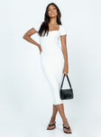 Front view of model wearing  front Princess Polly Crew Neck  Ellisen Midi Dress White