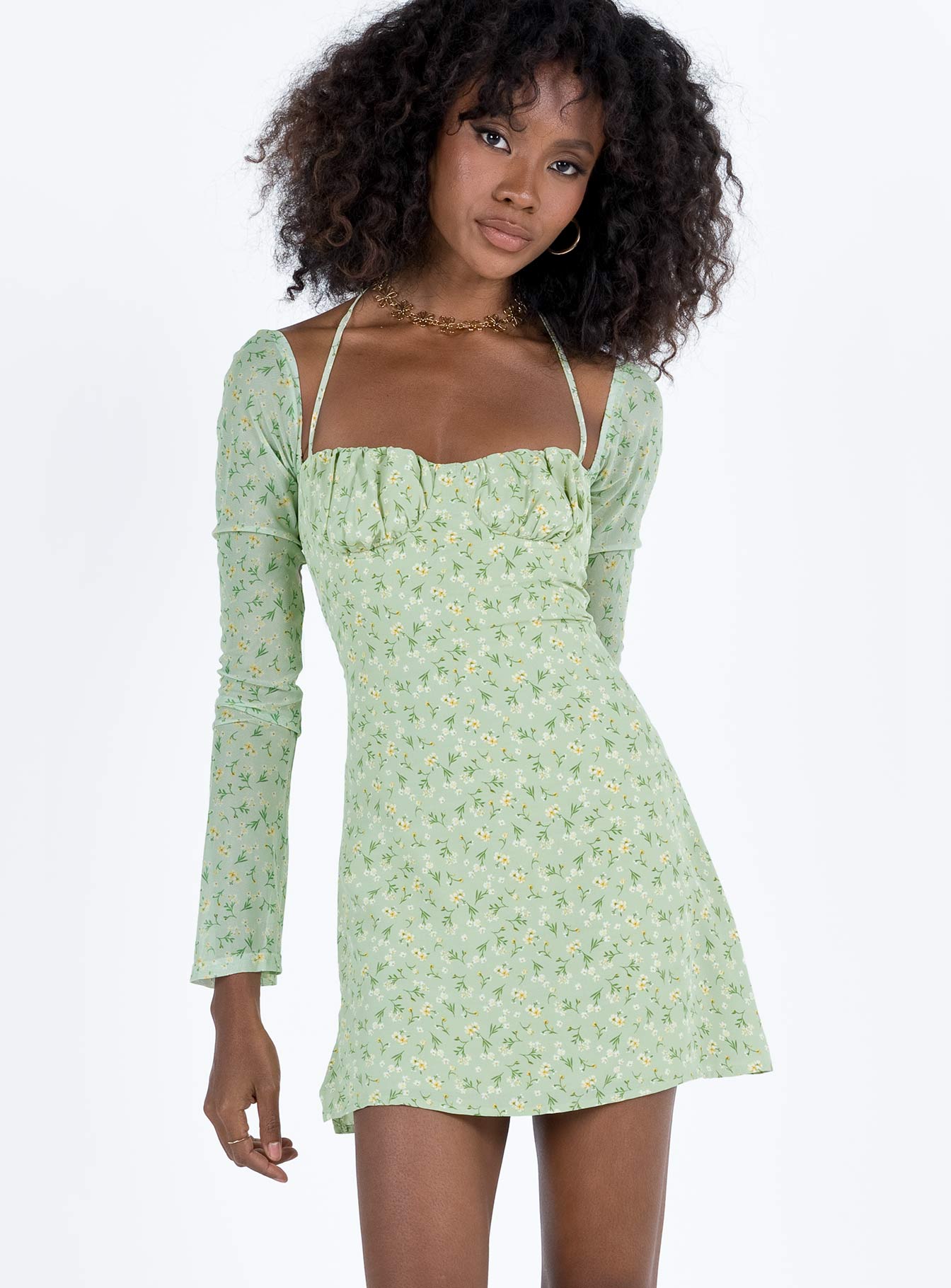 princess polly dyer sheer sleeve mini dress Dyer Sheer Sleeve Mini Dress White Low Impact