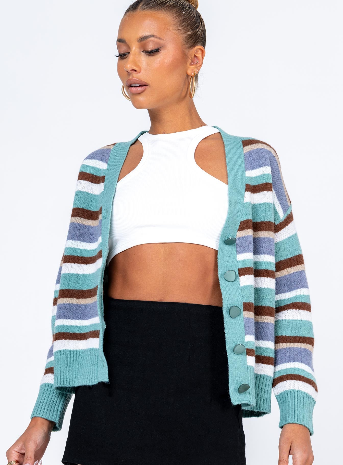 Jenga Cardigan Blue Princess Polly  Cropped 