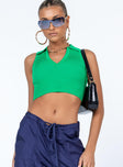 front view of model wearing Princess Polly Patterson Top Green Sleeveless V-Neck 