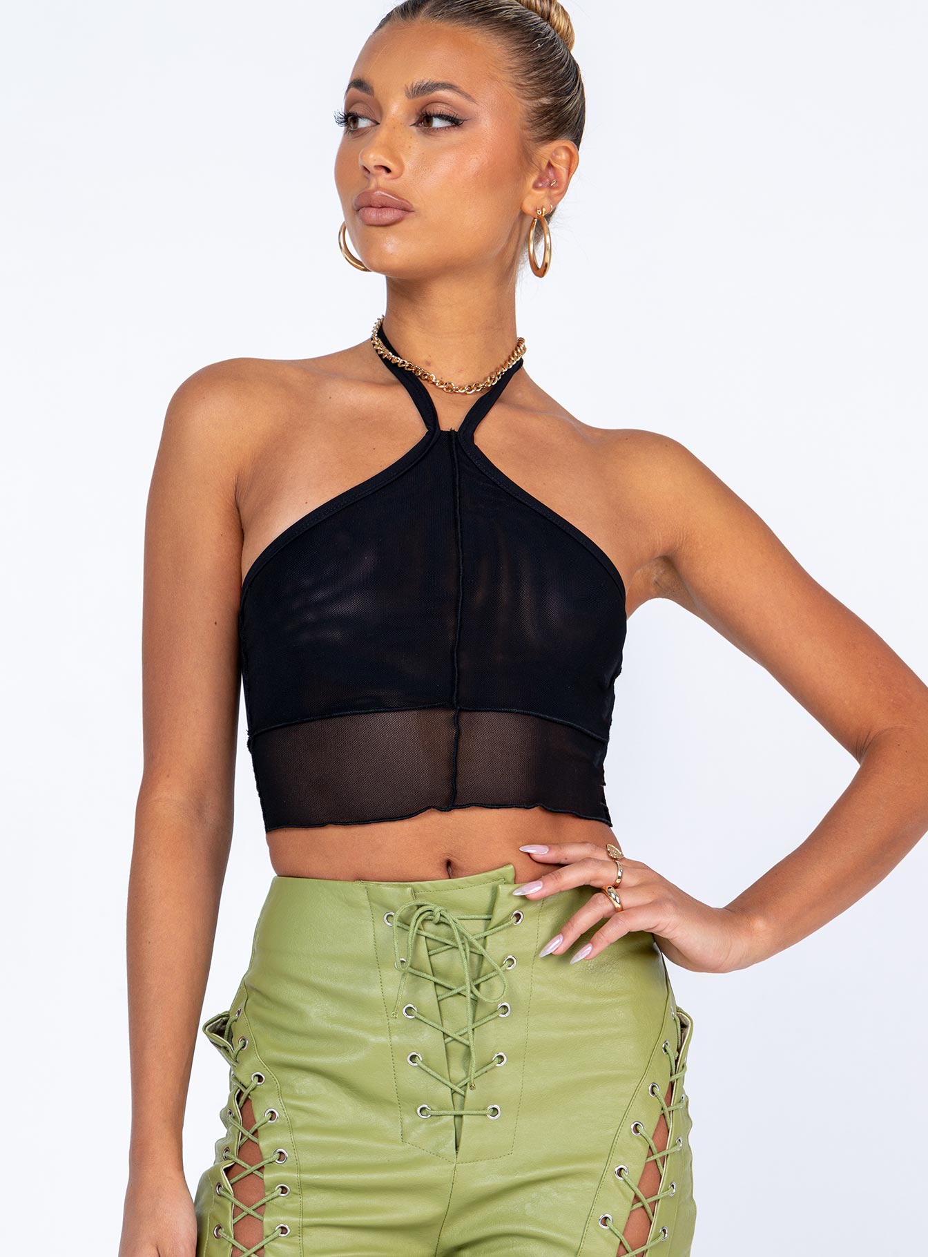 front view of model wearing Princess Polly Katie Top Black 