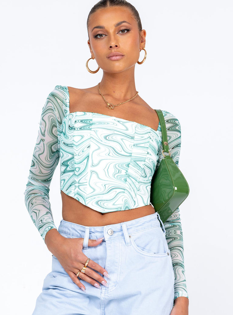 Beverly Long Sleeve Top Green / White