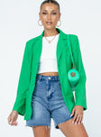 Green blazer Lapel collar  Button front fastening  Twin hip pockets  Faux chest pocket Padded shoulders 