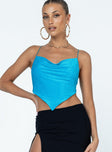 Crop top Glitter material  Tie back fastening  Cowl neck  Pointed hem 