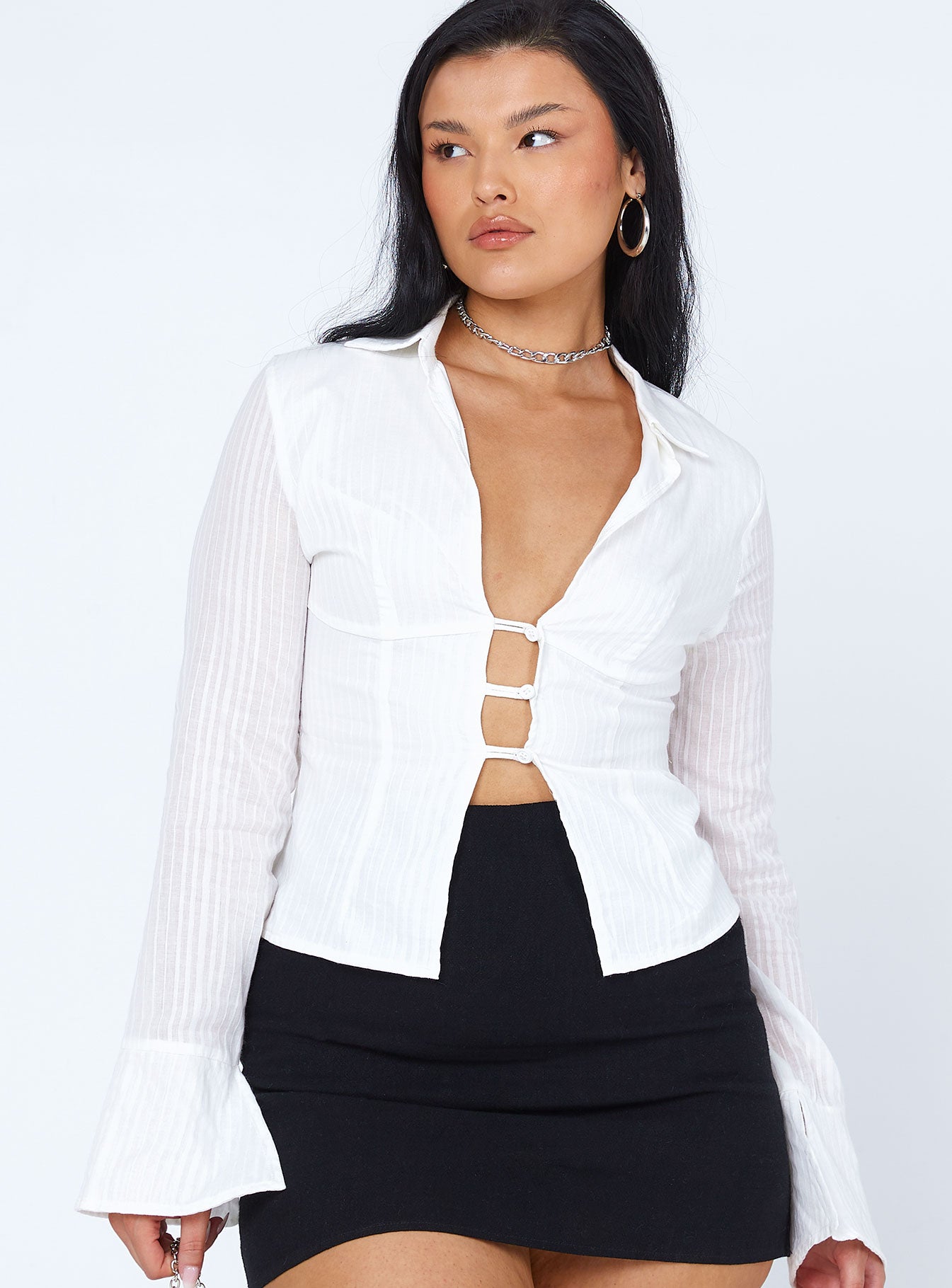 White top with online zip front