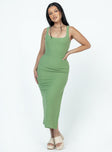 Front view of model wearing  front Princess Polly Asymmetric Neckline  Suzie Maxi Dress Green