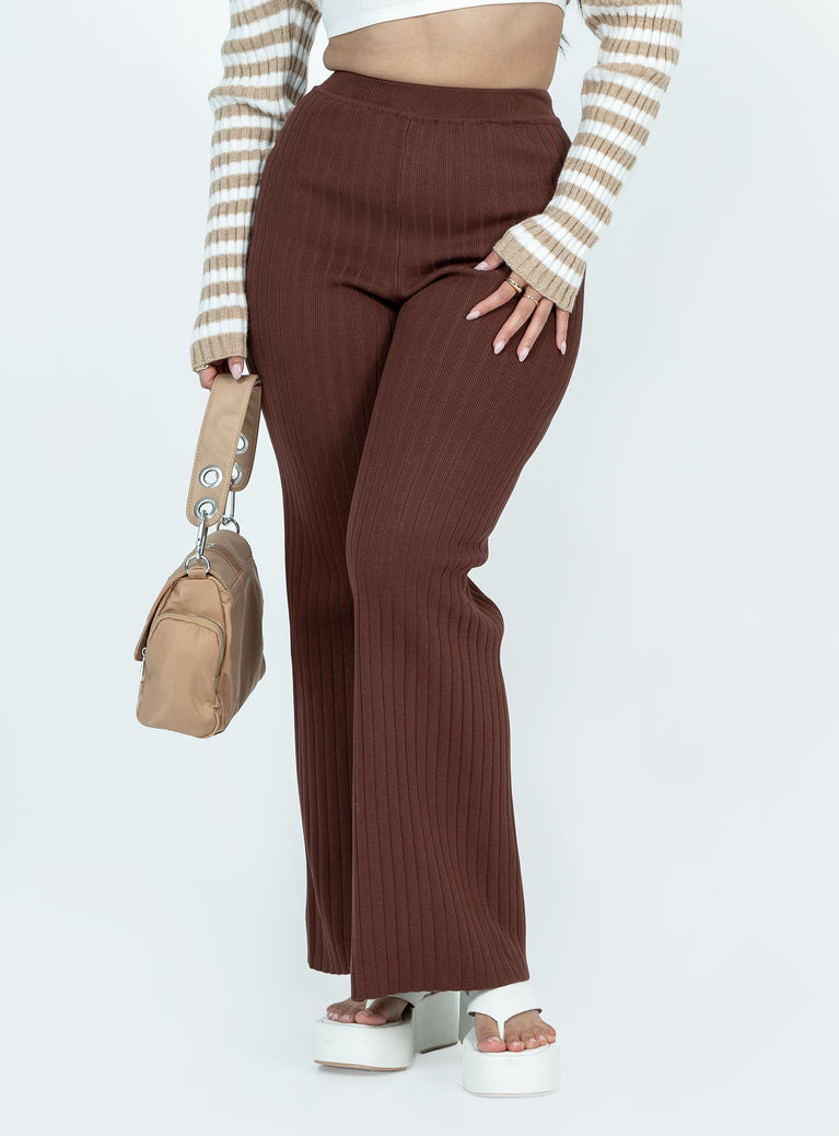 product Princess Polly High Waisted Pants  Allen Ribbed Pants Brown