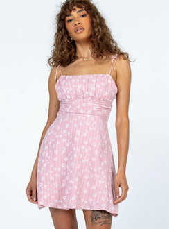 Front view of model wearing  front Princess Polly Square Neck  Chyla Mini Dress Pink