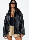 Faux leather jacket Zip fastening at front  Classic collar Twin hip pockets  Elasticated waistband 