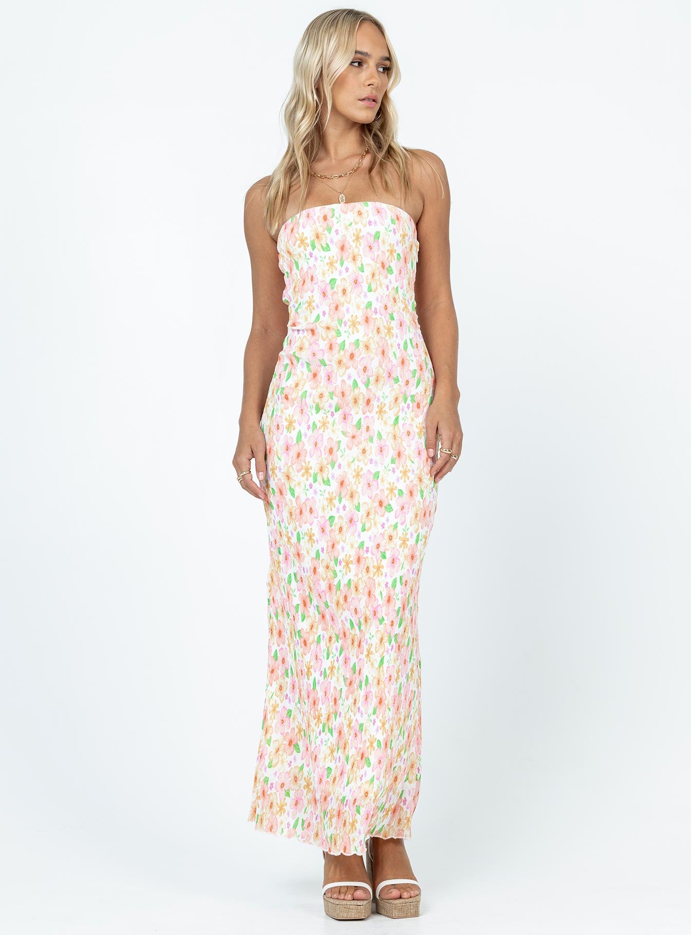 Tiarna Strapless Maxi Dress White Floral Princess Polly