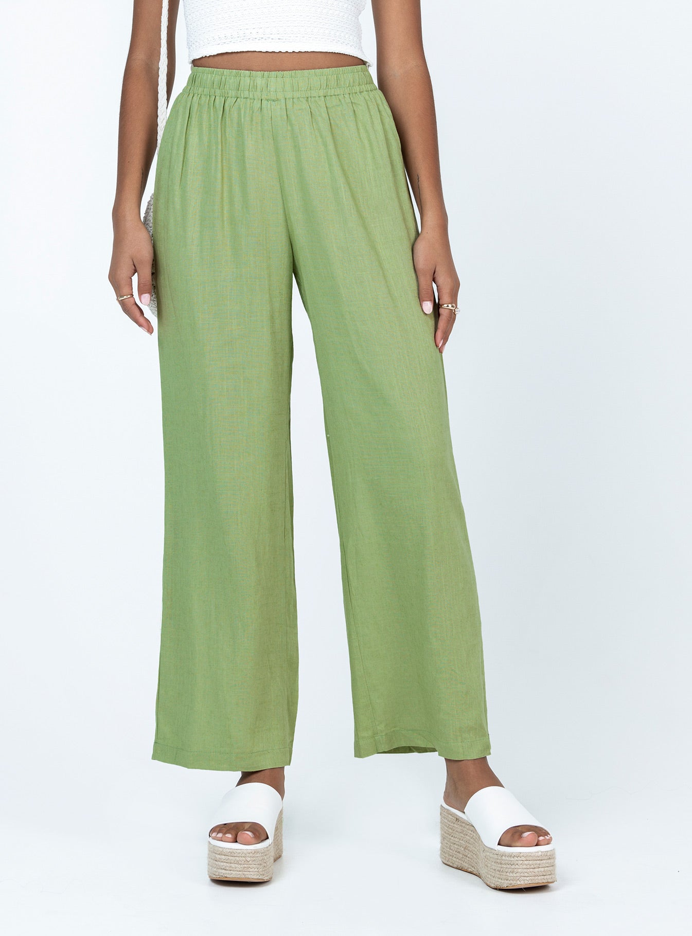 Dusty Green Wide Leg Linen Pants by Zenana Sizes S-3X | Lovish Boutique