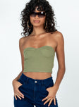 Strapless top Ribbed material Sweetheart neckline Inner silicone strip at bust 