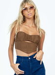 Front view of model wearing  front Princess Polly Sleeveless Square Neck  Hazelwood Top Brown