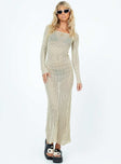 Front view of model wearing  front Princess Polly Crew Neck Crew Neck  Kendor Long Sleeve Maxi Dress Beige