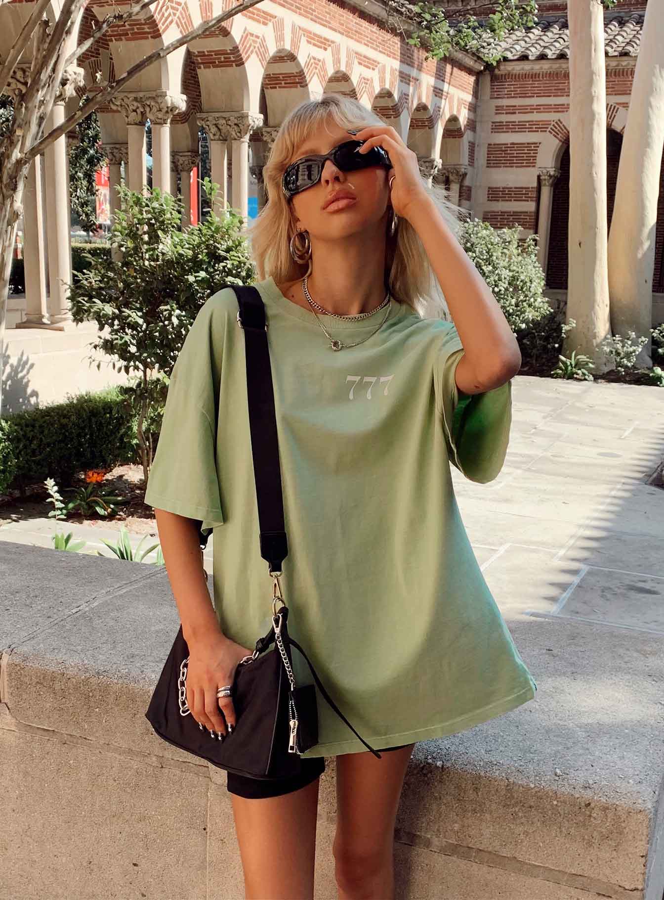 product Princess Polly Half Sleeves Crew Neck  Organic 777 Luck Oversize Tee Green