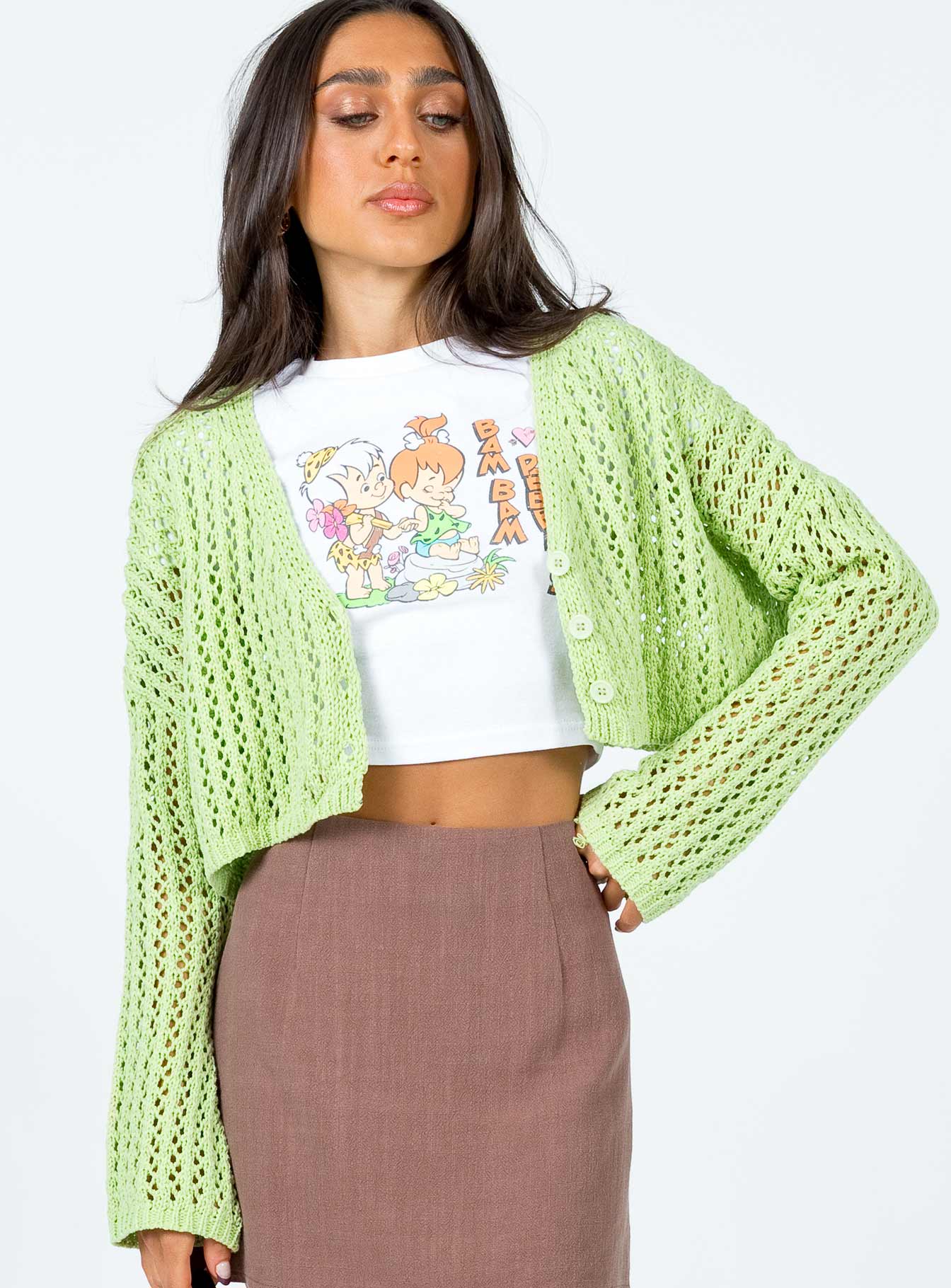 Taleah Lace Knit Cardigan Green Cropped 