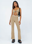 Matching set Slim fitting  Princess Polly Exclusive 95% polyester 5% elastane  Length of size US 4 / AU 8 waist to hem: 108cm / 42.5"   Shimmer material  Crop top  Adjustable shoulder straps  Tie front fastening  High waisted pants 
