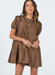 front view of model wearing Princess Polly Michelle Mini Dress Brown 