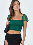 Crop top Sheer mesh material Elasticated puff sleeves Ruched sides Good stretch