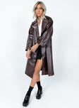 Fran Faux Leather Trench Coat Brown