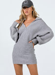 Princess Polly V-Neck  Quinten Sweater Mini Dress Grey