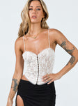 Corset Lace material Fixed shoulder straps Sweetheart neckline Hook & eye fastening at front