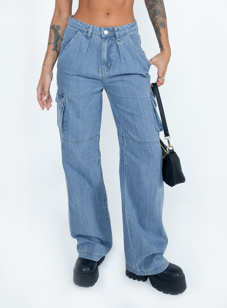 Paige Mid Rise Cargo Jean Denim