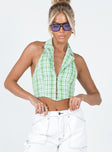 front view of model wearing Princess Polly Everest Vest Top Green Check 